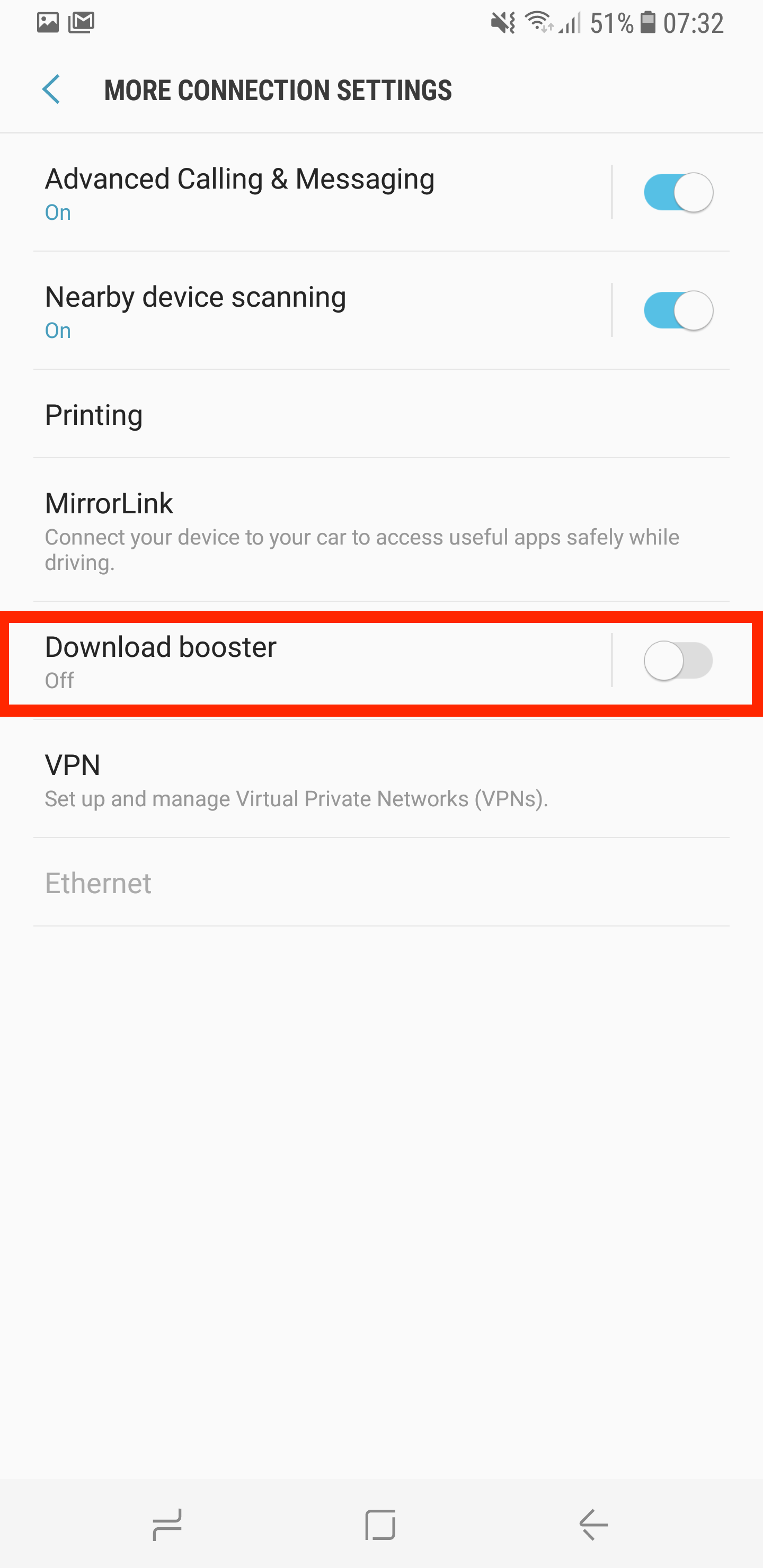 How to turn on Download Booster in Samsung Galaxy S10