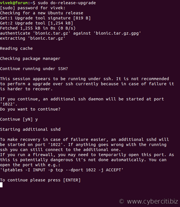 How to upgrade ubuntu 16.04 to 18.04 LTS using terminal 7