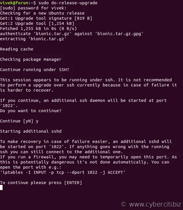 How to upgrade ubuntu 16.04 to 18.04 LTS using terminal 7