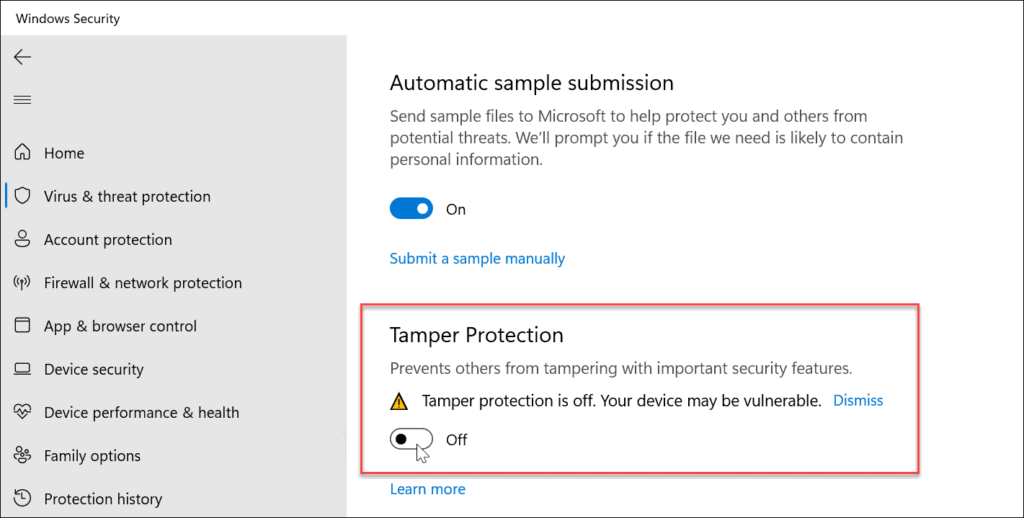 windows 11 tamper protection greyed out